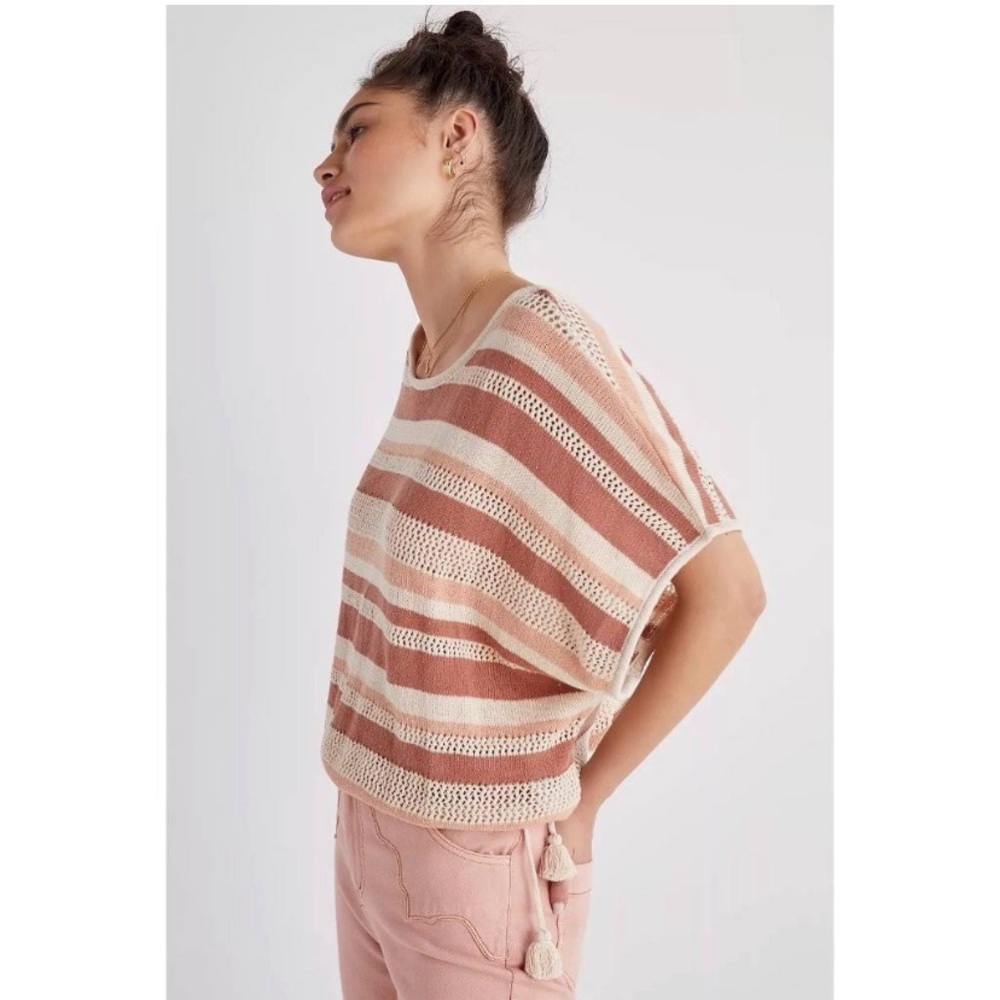 Striped Knit Sweater in Cream and Tan
